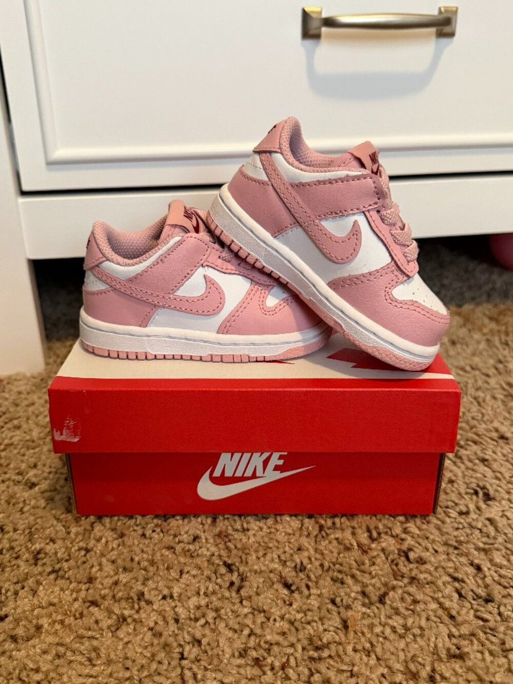 NIB Nike Dunks Pink Baby Shoe Nike Dunk Low (TDE) 4C Infant Sneaker Pink Glaze